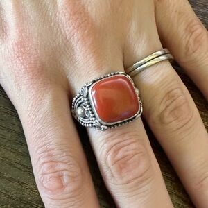 Artisan Crafted Sterling Silver Cushion Red Jasper Ring Size 9